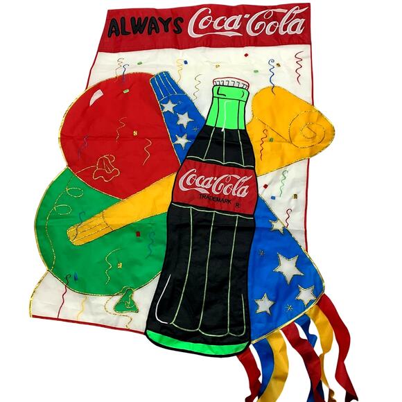 RARE VTG Always Coca Cola 1998 Party Coke Bottle Garden Flag Embroidered - Picture 1 of 11